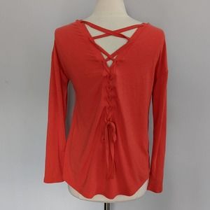 GAP Body Lace Up Back Coral Medium Long Sleeve Comfy